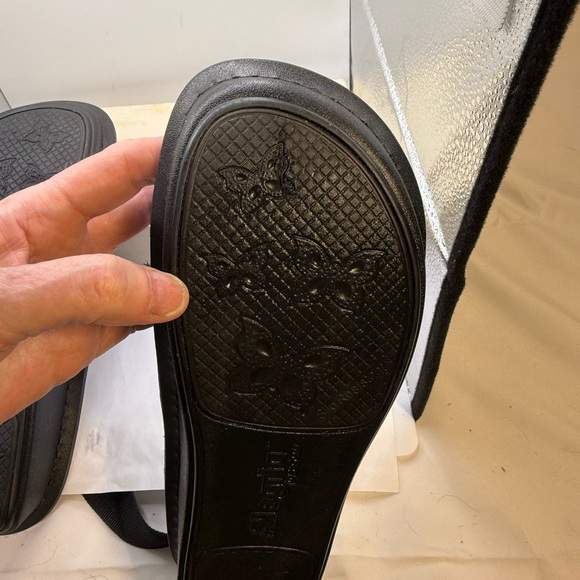 ALEGRIA VIOLETTE BLACK LEATHER SANDALS EMBOSSED DESIGN. Size EU 38. 7.5 NEW - Picture 12 of 14